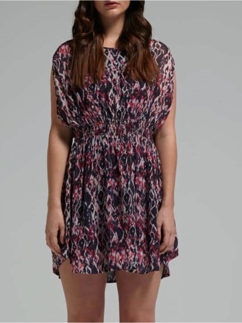 IRO Pink and Black Ikat-Print Mini Viscose Dress sz 36